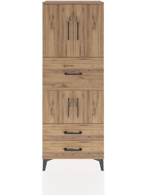 Arges Dolap 3 Raflı 3 Çekmeceli 4 Kapaklı 60X30X163 Çam-Çam