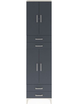 Arges Dolap 3 Raflı 4 Çekmeceli 4 Kapaklı 60X30X243 Aytaşı-Antrasit