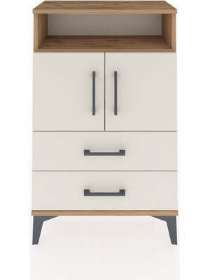 Arges Komodin 2 Raflı 2 Çekmeceli 2 Kapaklı 60X30X96 Çam-Aytaşı