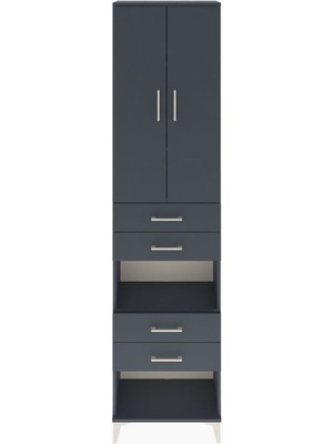 Arges Dolap 4 Raflı 4 Çekmeceli 2 Kapaklı 60X30X243 Antrasit-Antrasit