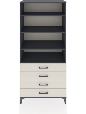 Hyperion Dolap 4 Raflı 4 Çekmeceli 88X44X195 Antrasit-Aytaşı