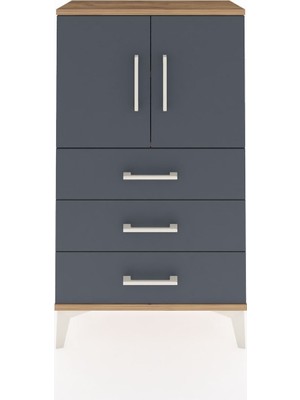 Arges Komodin 2 Raflı 3 Çekmeceli 2 Kapaklı 60X30X106 Çam-Antrasit