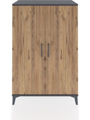 Hyperion Dolap Tek Raflı 2 Kapaklı Tek Askılı 88X44X134 Antrasit-Çam