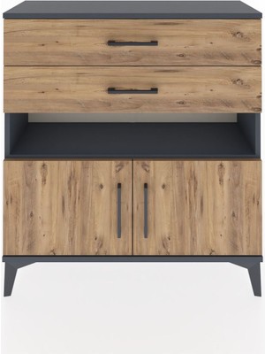 Arges Şifonyer 2 Raflı 2 Çekmeceli 2 Kapaklı 88X30X96 Antrasit-Çam