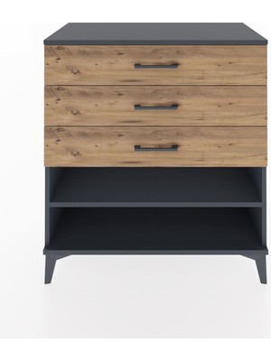 Hyperion Şifonyer Tek Raflı 3 Çekmeceli 88X44X96 Antrasit-Çam