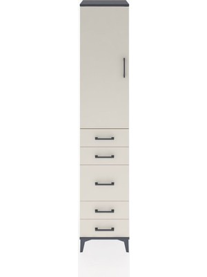 Hyperion Dolap 3 Raflı 5 Çekmeceli Tek Kapaklı 44X44X221 Antrasit-Aytaşı