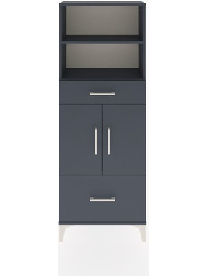 Arges Dolap 4 Raflı 2 Çekmeceli 2 Kapaklı 60X30X163 Antrasit-Antrasit