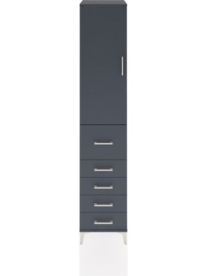 Hyperion Dolap 3 Raflı 5 Çekmeceli Tek Kapaklı 44X44X221 Antrasit-Antrasit