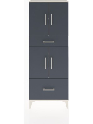 Arges Dolap 4 Raflı 2 Çekmeceli 4 Kapaklı 60X30X163 Aytaşı-Antrasit