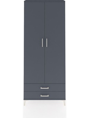 Arges Dolap 2 Raflı 2 Çekmeceli Tek Askılı 88X30X221 Antrasit-Antrasit