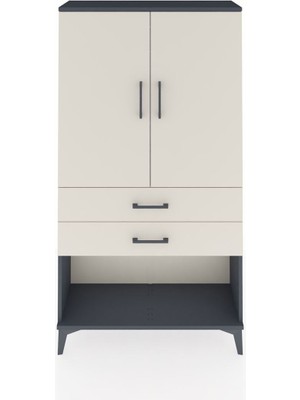 Arges Dolap Tek Raflı 2 Çekmeceli Tek Askılı 88X30X163 Antrasit-Aytaşı