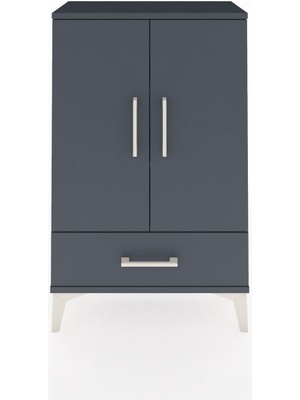 Arges Komodin 2 Raflı Tek Çekmeceli 2 Kapaklı 60X30X96 Antrasit-Antrasit