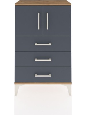 Arges Komodin Tek Raflı 3 Çekmeceli 2 Kapaklı 60X30X96 Çam-Antrasit
