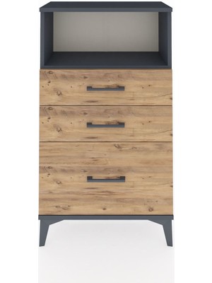 Arges Komodin Tek Raflı 3 Çekmeceli 60X30X106 Antrasit-Çam