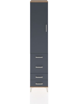 Hyperion Dolap 3 Raflı 4 Çekmeceli Tek Kapaklı 44X44X221 Çam-Antrasit