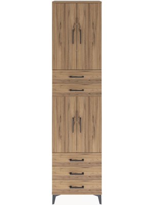 Arges Dolap 5 Raflı 5 Çekmeceli 4 Kapaklı 60X30X243 Çam-Çam