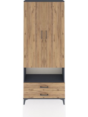 Arges Dolap 4 Raflı 2 Çekmeceli 2 Kapaklı 88X30X221 Antrasit-Çam