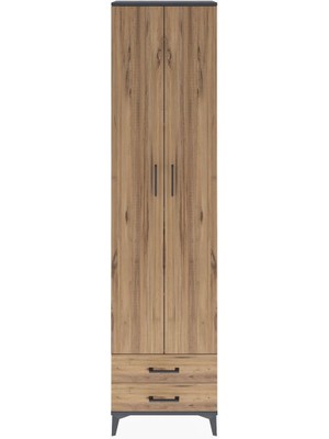 Arges Dolap 5 Raflı 2 Çekmeceli 2 Kapaklı 60X30X243 Antrasit-Çam