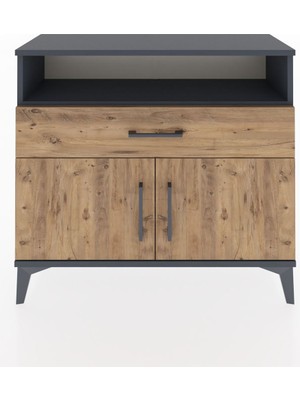 Arges Şifonyer 2 Raflı Tek Çekmeceli 2 Kapaklı 88X30X80 Antrasit-Çam