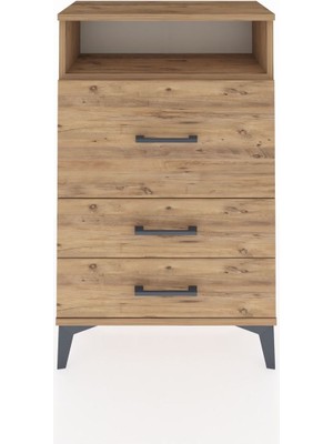 Arges Komodin Tek Raflı 3 Çekmeceli 60X30X96 Çam-Çam