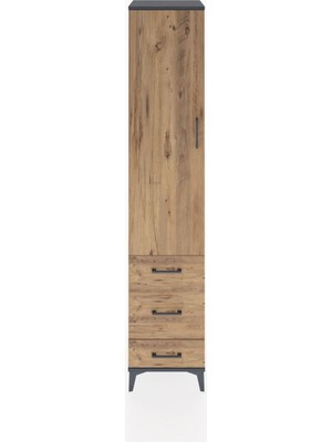 Hyperion Dolap 4 Raflı 3 Çekmeceli Tek Kapaklı 44X44X221 Antrasit-Çam