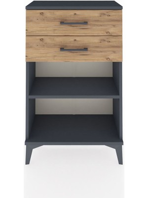 Arges Komodin Tek Raflı 2 Çekmeceli 60X30X96 Antrasit-Çam