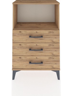 Arges Komodin Tek Raflı 3 Çekmeceli 60X30X96 Çam-Çam