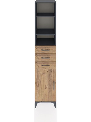 Hyperion Dolap 4 Raflı 3 Çekmeceli Tek Kapaklı 44X44X221 Antrasit-Çam