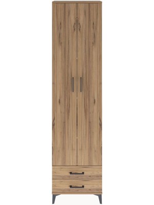 Arges Dolap 5 Raflı 2 Çekmeceli 2 Kapaklı 60X30X243 Çam-Çam
