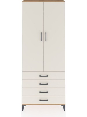 Arges Dolap 2 Raflı 4 Çekmeceli Tek Askılı 88X30X221 Çam-Aytaşı