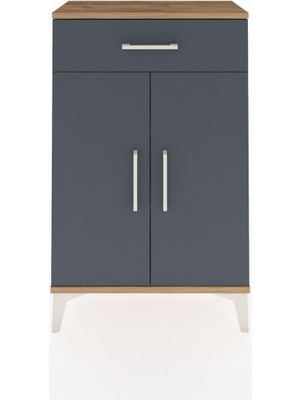 Arges Komodin 2 Raflı Tek Çekmeceli 2 Kapaklı 60X30X96 Çam-Antrasit