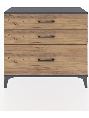 Arges Şifonyer 3 Çekmeceli 88X30X80 Antrasit-Çam