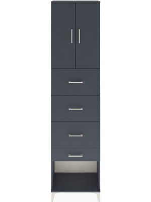 Arges Dolap Tek Raflı 4 Çekmeceli 2 Kapaklı 60X30X243 Antrasit-Antrasit