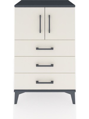 Hyperion Komodin Tek Raflı 3 Çekmeceli 2 Kapaklı 60X44X96 Antrasit-Aytaşı