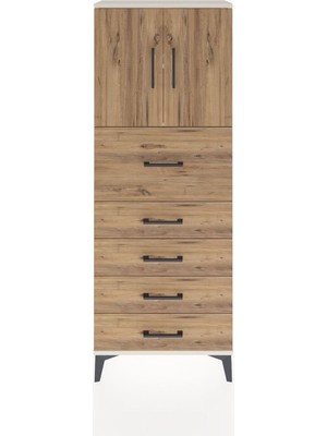 Arges Dolap 2 Raflı 5 Çekmeceli 2 Kapaklı 60X30X163 Aytaşı-Çam