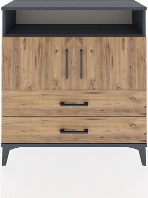 Arges Şifonyer 3 Raflı 2 Çekmeceli 2 Kapaklı 88X30X96 Antrasit-Çam