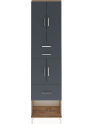 Arges Dolap 4 Raflı 3 Çekmeceli 4 Kapaklı 60X30X243 Çam-Antrasit