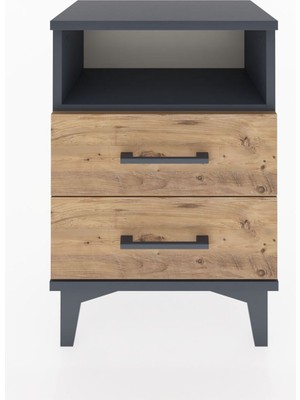 Arges Komodin Tek Raflı 2 Çekmeceli 44X30X64 Antrasit-Çam