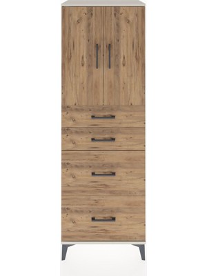 Hyperion Dolap Tek Raflı 4 Çekmeceli 2 Kapaklı 60X44X182 Aytaşı-Çam