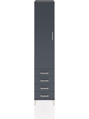 Hyperion Dolap 4 Raflı 4 Çekmeceli Tek Kapaklı 44X44X221 Antrasit-Antrasit