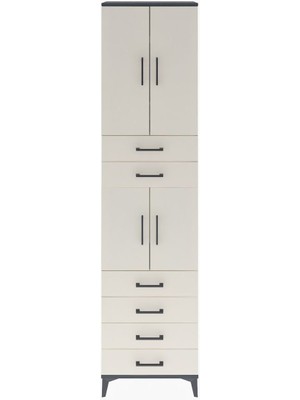 Arges Dolap 4 Raflı 6 Çekmeceli 4 Kapaklı 60X30X243 Antrasit-Aytaşı