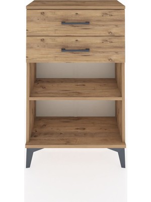 Arges Komodin Tek Raflı 2 Çekmeceli 60X30X96 Çam-Çam