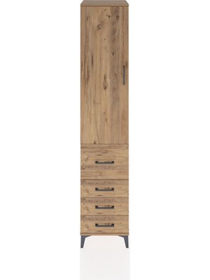 Hyperion Dolap 3 Raflı 4 Çekmeceli Tek Kapaklı 44X44X221 Çam-Çam