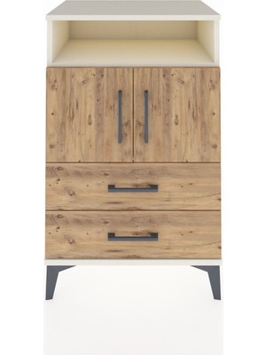 Hyperion Komodin 2 Raflı 2 Çekmeceli 2 Kapaklı 60X44X96 Aytaşı-Çam