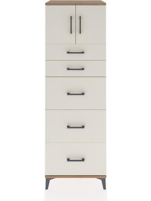 Hyperion Dolap Tek Raflı 5 Çekmeceli 2 Kapaklı 60X44X182 Çam-Aytaşı