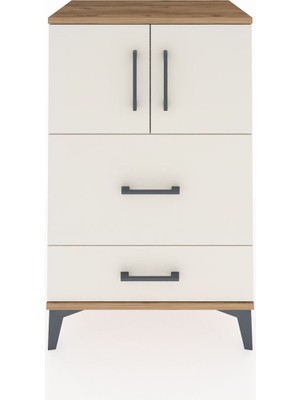 Hyperion Komodin Tek Raflı 2 Çekmeceli 2 Kapaklı 60X44X96 Çam-Aytaşı