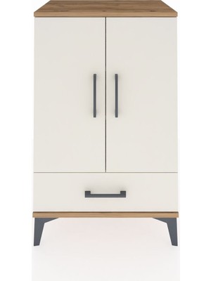 Hyperion Komodin 3 Raflı Tek Çekmeceli 2 Kapaklı 60X44X96 Çam-Aytaşı