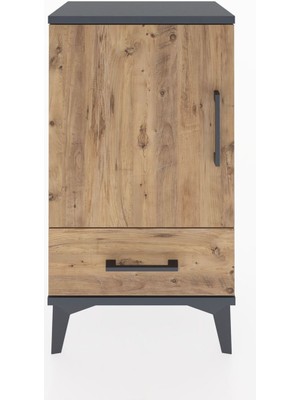 Arges Komodin 2 Raflı Tek Çekmeceli Tek Kapaklı 44X30X80 Antrasit-Çam