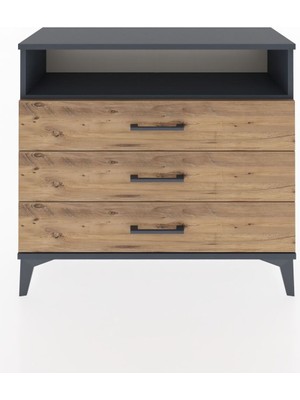 Arges Şifonyer Tek Raflı 3 Çekmeceli 88X30X80 Antrasit-Çam
