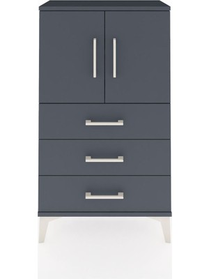 Arges Komodin 2 Raflı 3 Çekmeceli 2 Kapaklı 60X30X106 Antrasit-Antrasit